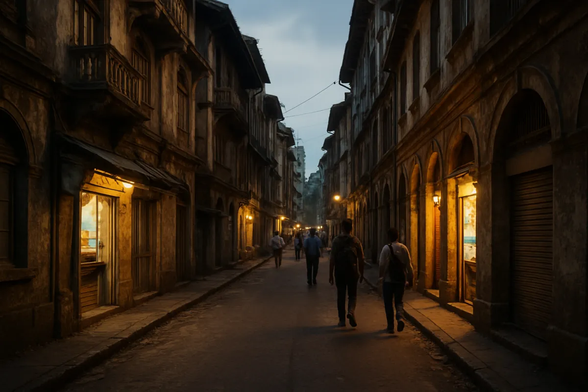 mumbai street scene at night